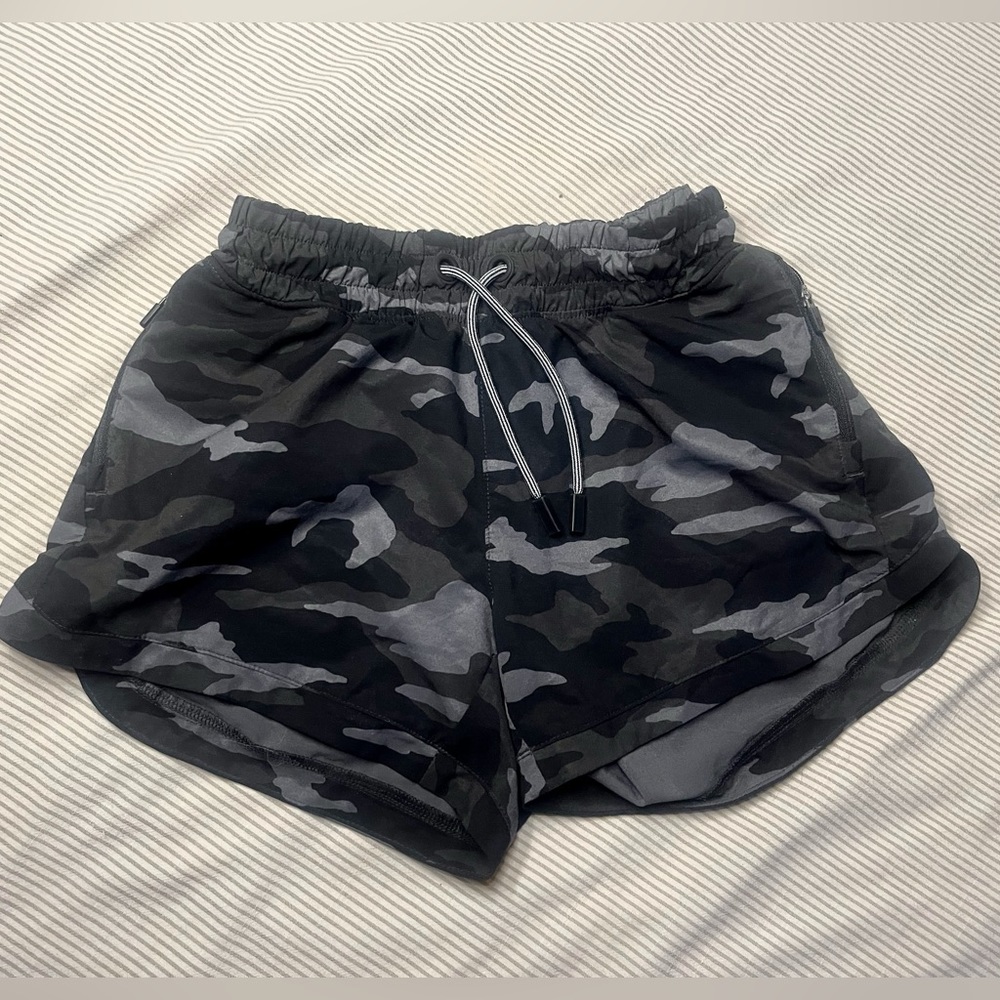 Black and grey camo athletic shorts
